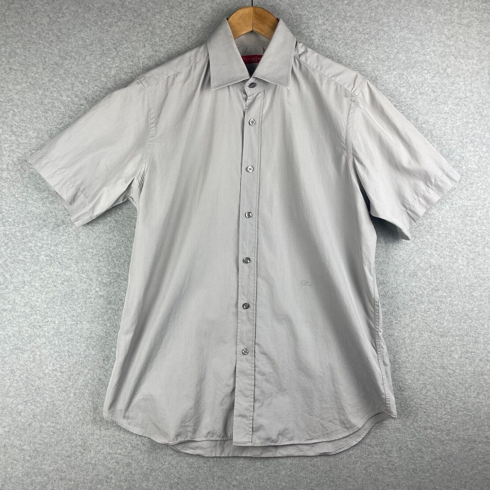 Christian Lacroix Mens Shirt 16.5 x42 Ivory Short Sleeve Button Up Casual Homme